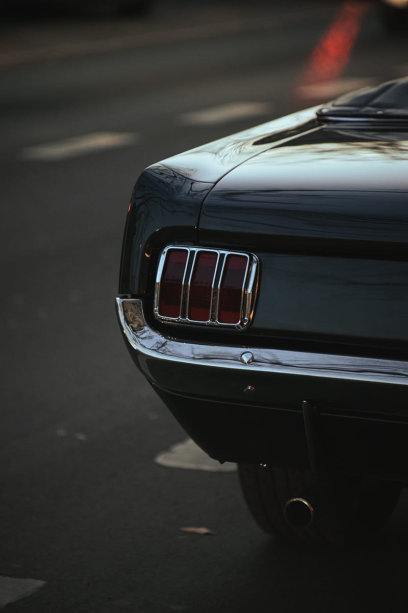 ford mustang, mustang, car, black, tailight, back view, HD phone wallpaper