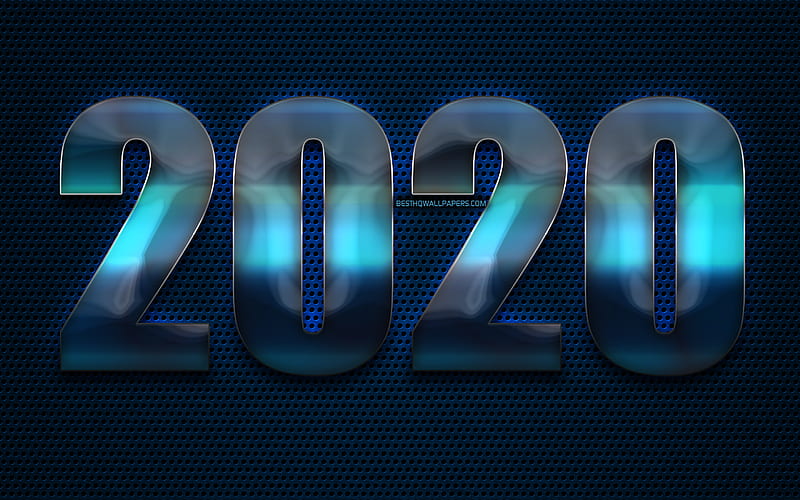 2020 blue metal digits, creative, blue metal background, Happy New Year 2020, 2020 concepts, 2020 on blue background, chrome digits, 2020 on metal background, 2020 year digits, HD wallpaper