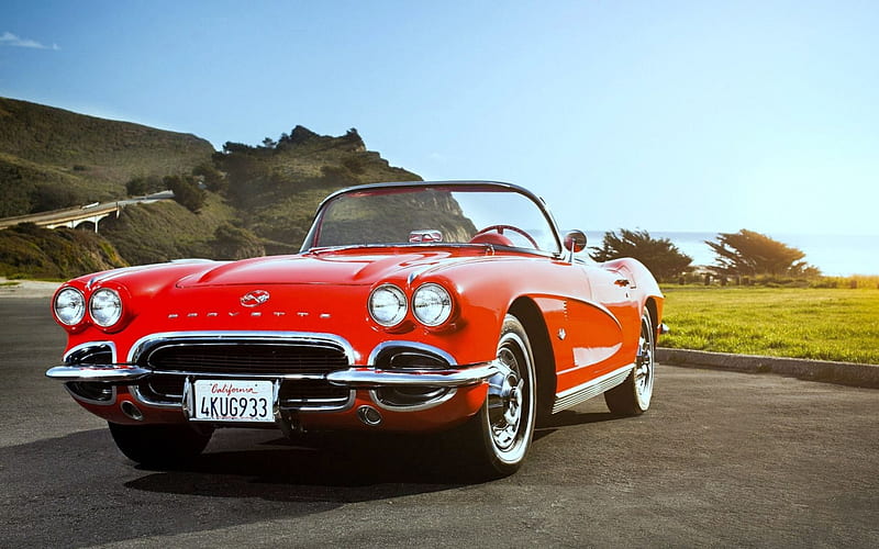 1962 Corvette Convertible, carros, red, corvette, 1962, HD wallpaper