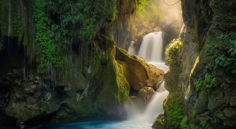 Hidden Waterfalls Ultra, Nature, Waterfalls, Waterfall, Rocks, HD wallpaper