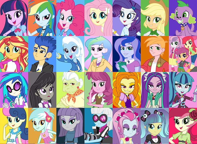 My Little Pony, My Little Pony: Equestria Girls, Twilight Sparkle , Apple Bloom , Bon Bon , Lyra Heartstrings , Aria Blaze , Sonata Dusk , Adagio Dazzle , Scootaloo (My Little Pony) , Sweetie Belle , Big Macintosh , Rainbow Dash , Trixie (My Little Pony) , Flash Sentry , Sunset Shimmer , Spike (My Little Pony) , Applejack (My Little Pony) , Rarity (My Little Pony) , Fluttershy (My Little Pony) , Pinkie Pie , Cheerilee (My Little Pony), HD wallpaper