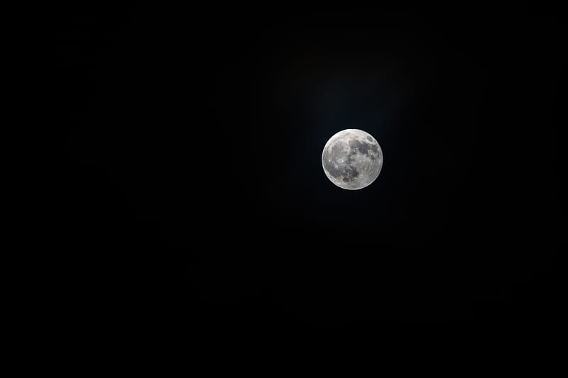 full moon, moon, satellite, sky, night, dark, bw, HD wallpaper