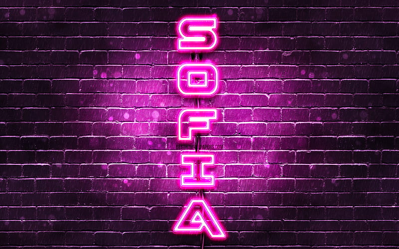 Sofia, vertical text, Sofia name, with names, female names, purple neon lights, with Sofia name, HD wallpaper