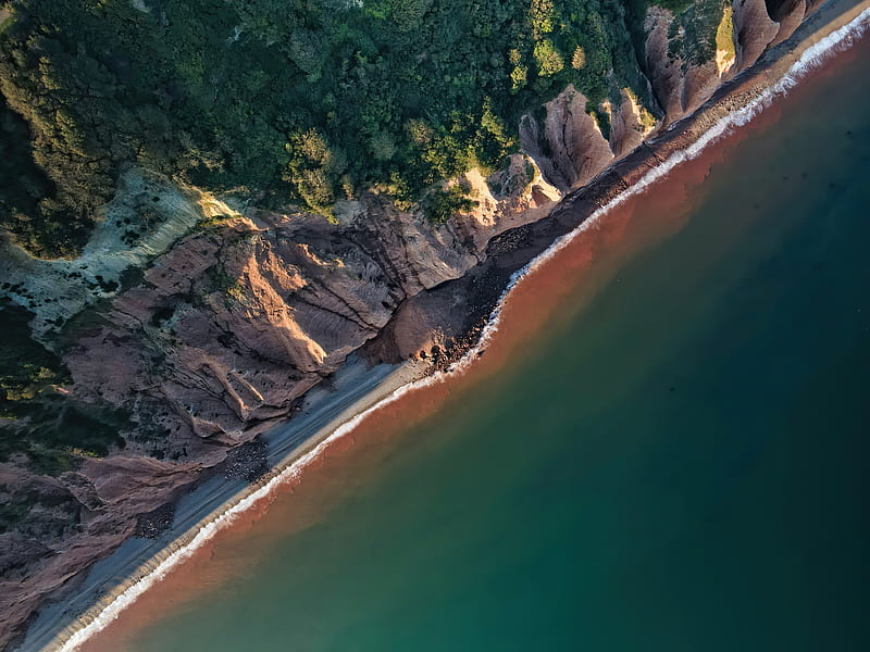 coast, aerial view, sea, rocks, HD wallpaper