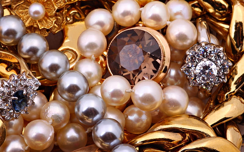 Jewelry, stone, pearl, gold, texture, jewel, skin, HD wallpaper
