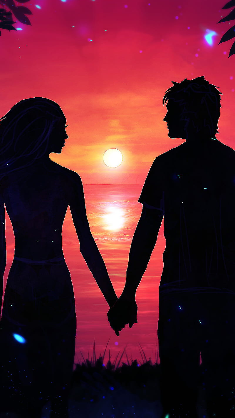 Romantic Sunset , digital art, art, artist, love, couple, couple in love, HD phone wallpaper