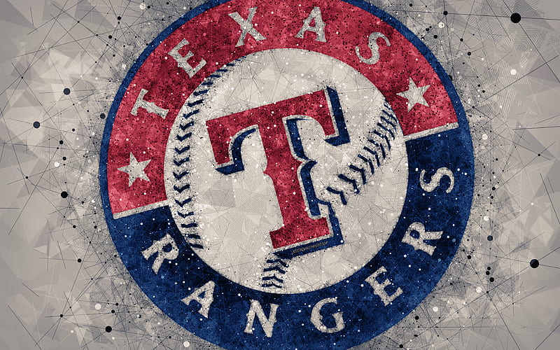 Texas Rangers art, logo, american baseball club, geometric art, gray abstract background, American League, MLB, Texas, USA, baseball, Major League Baseball, HD wallpaper