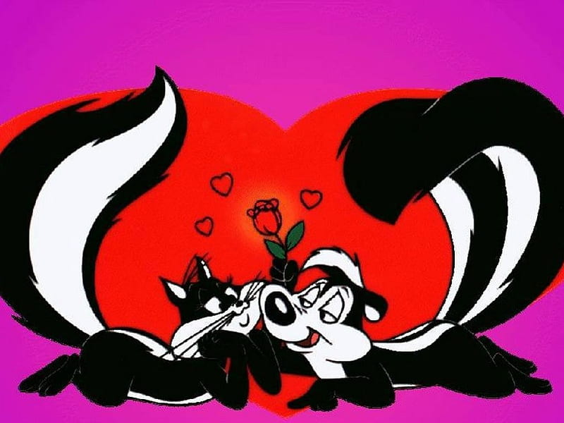 peppy le pew in love, cute, skunks, animals, heart, HD wallpaper
