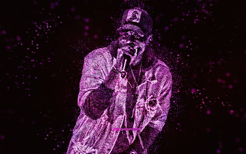 Wretch 32, purple glitter art, black background, British rapper, Wretch 32 art, Jermaine Sinclaire Scott, HD wallpaper