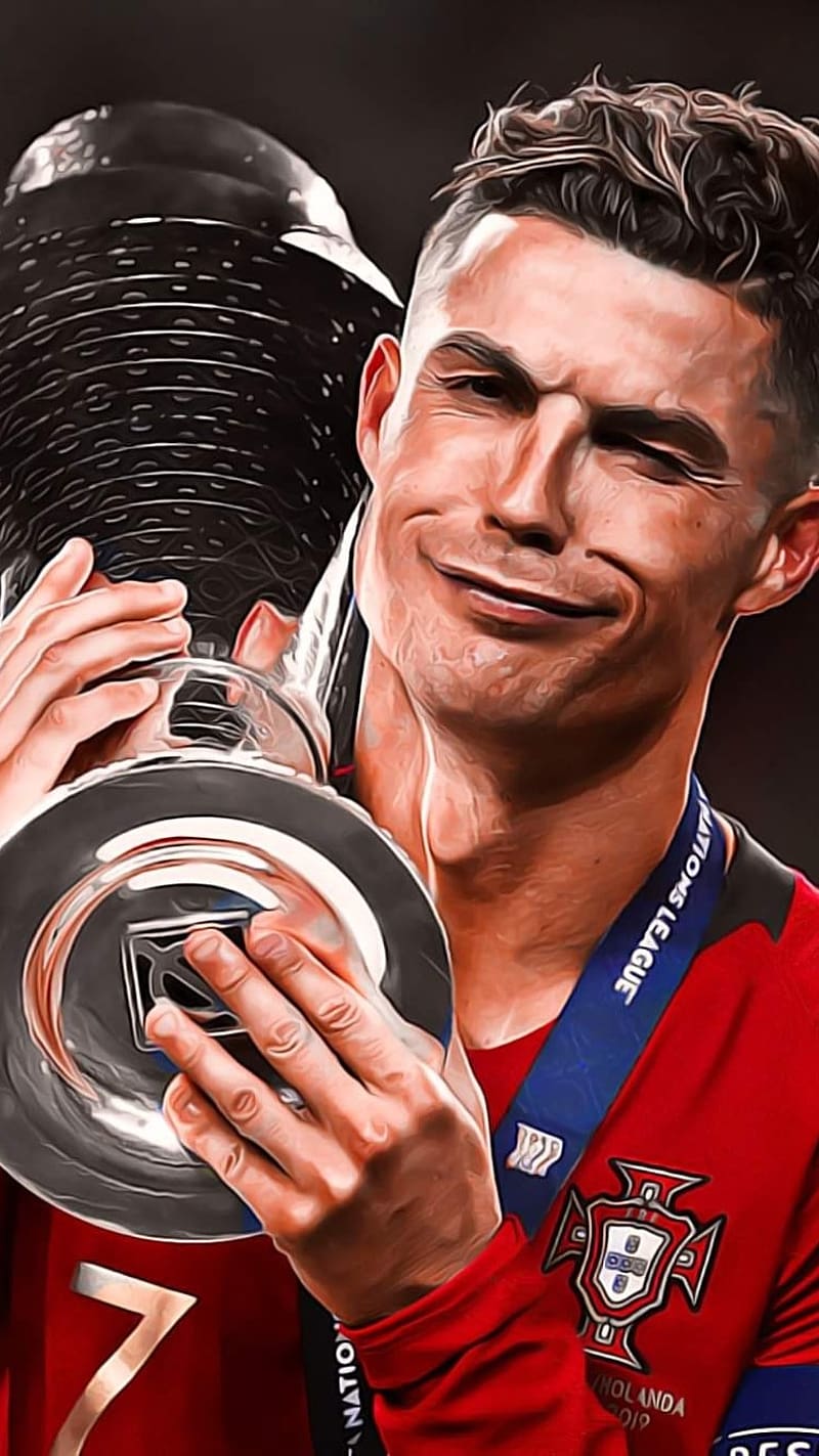 Ronaldo With Nations League Trophy, ronaldo , nations league trophy, sports, athlete, footballer, HD phone wallpaper