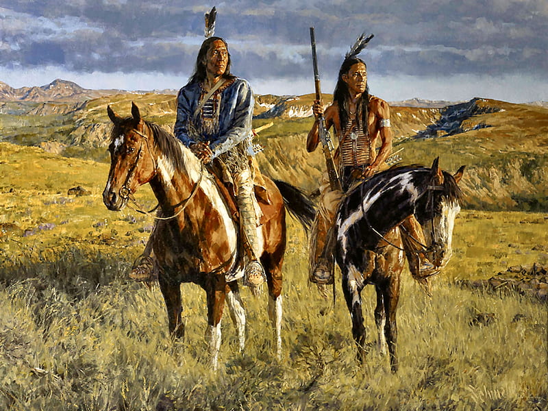 Native American Riders F, art, painting, wide screen, Native American, bonito, illustration, artwork, landscape, HD wallpaper