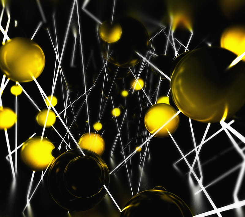 Molecule, black, sphere, wire, yellow, HD wallpaper