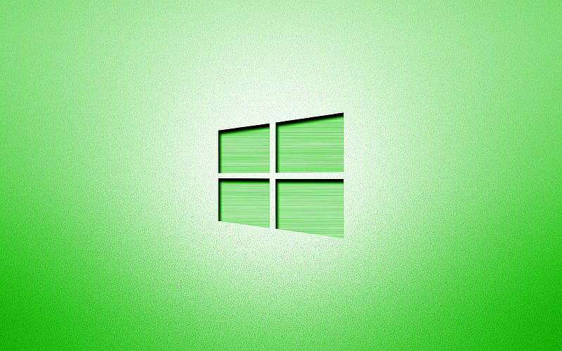 Windows 10 green logo, creative, green backgrounds, minimalism, operating systems, Windows 10 logo, artwork, Windows 10, HD wallpaper