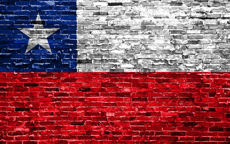 Chilean flag, bricks texture, South America, national symbols, Flag of Chile, brickwall, Chile 3D flag, South American countries, Chile, HD wallpaper