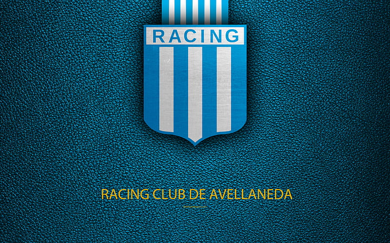 Racing Club de Avellaneda logo, Argentina, leather texture, football, Argentinian football club, Avellaneda FC, emblem, Superliga, Argentina Football Championships, First Division, HD wallpaper