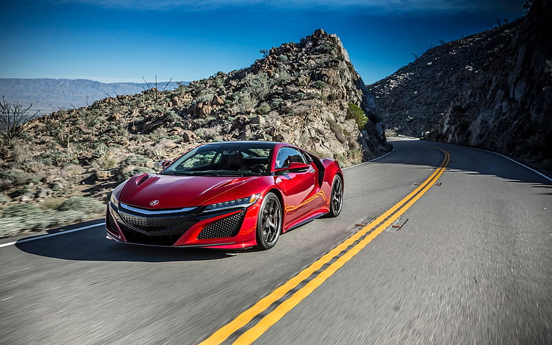 Acura NSX, road, 2018 cars, movement, red nsx, supercars, Acura, HD wallpaper