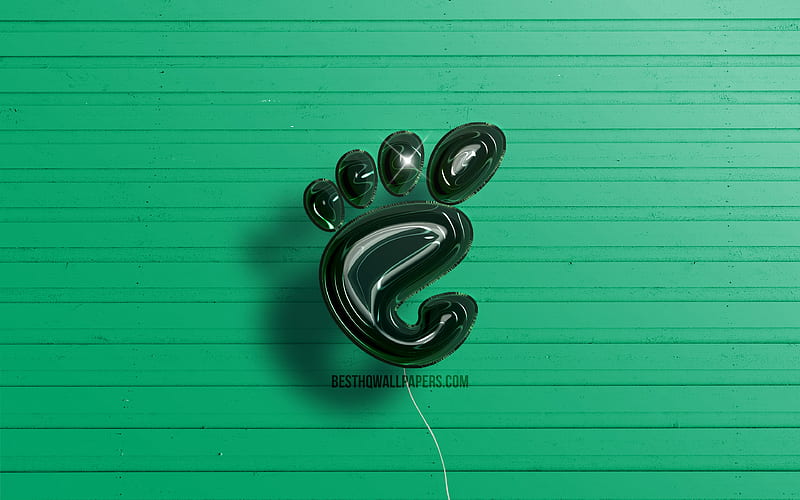 Gnome 3D logo dark green realistic balloons, Linux, Gnome logo, green wooden backgrounds, Gnome, HD wallpaper