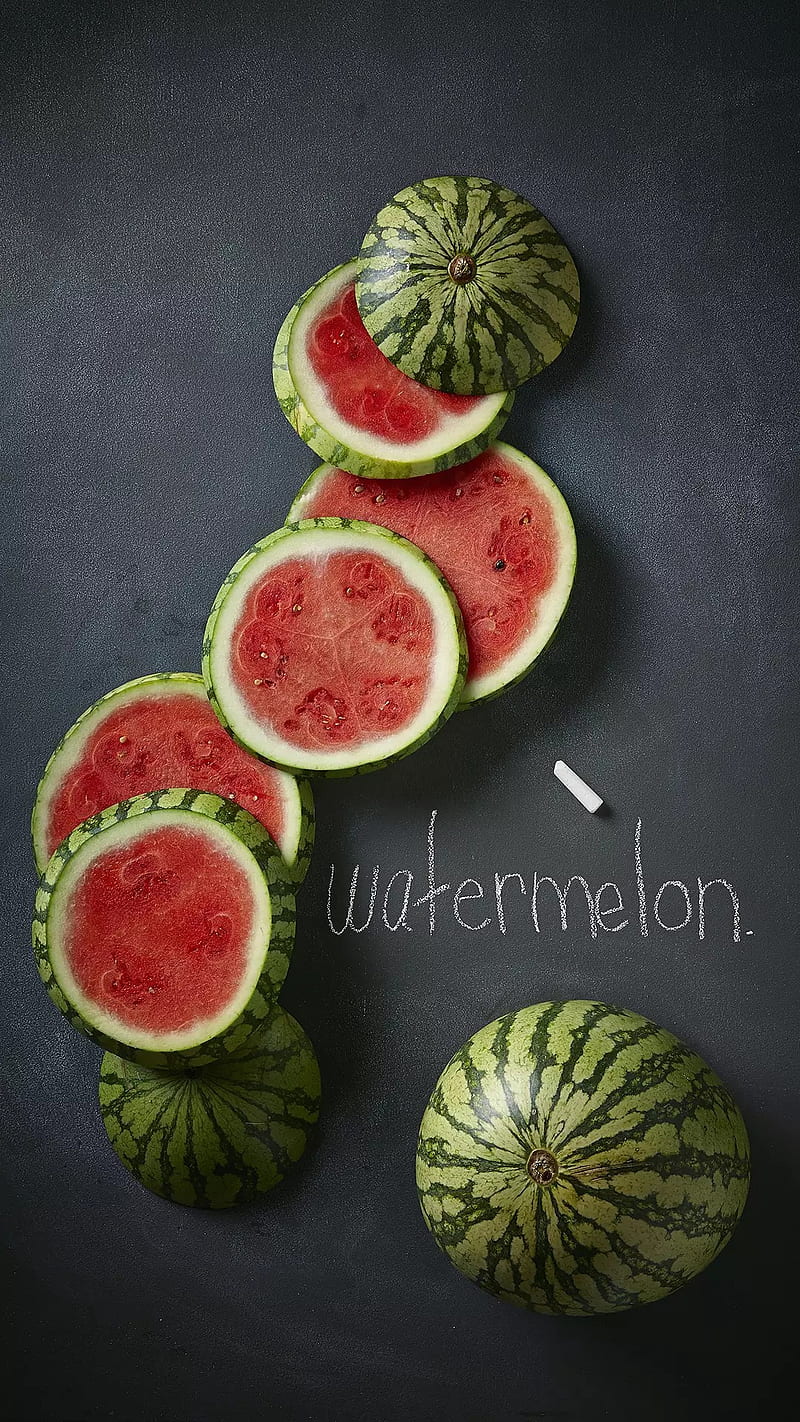 Watermelon, food, fruit, fruits, green, pastel, red, written, HD phone wallpaper