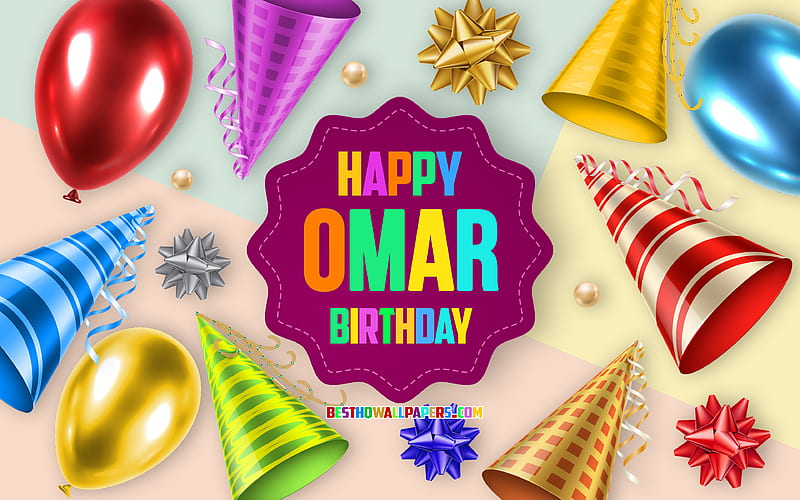 Happy Birtay Omar Birtay Balloon Background, Omar, creative art, Happy Omar birtay, silk bows, Omar Birtay, Birtay Party Background, HD wallpaper