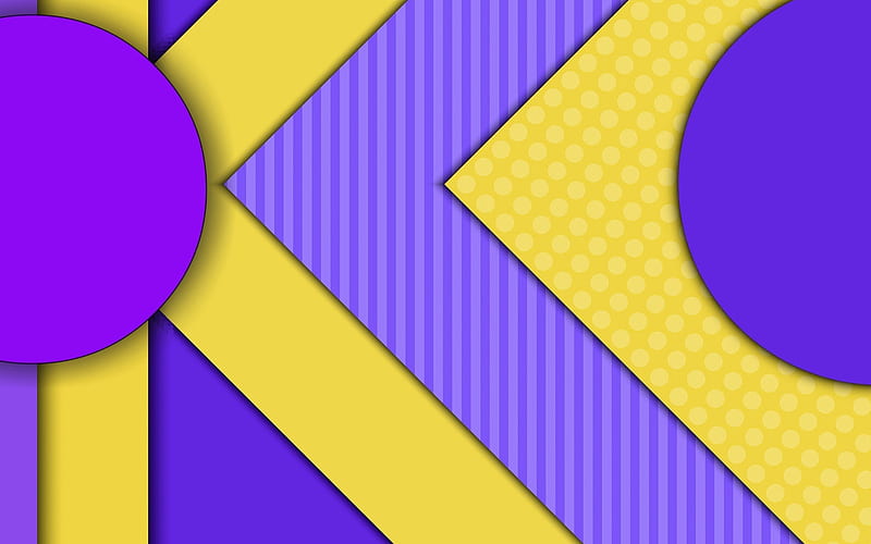material design, violet and yellow, geometric shapes, lollipop, lines, geometry, creative, strips, violet backgrounds, abstract art, HD wallpaper