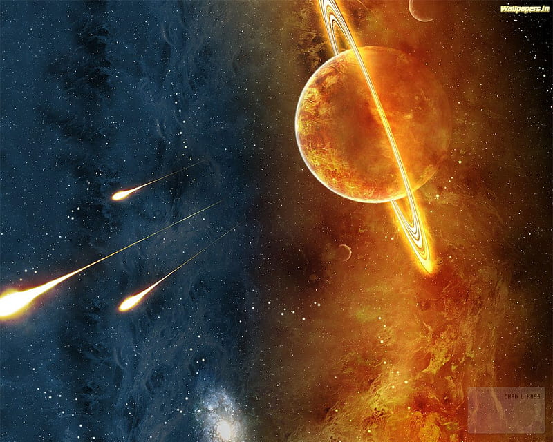 planetary explosion, fire, stars, debris, planet, shockwave, HD wallpaper