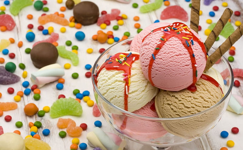 Ice cream, candy, food, chocolate, rainbow, dessert, sweet, HD wallpaper