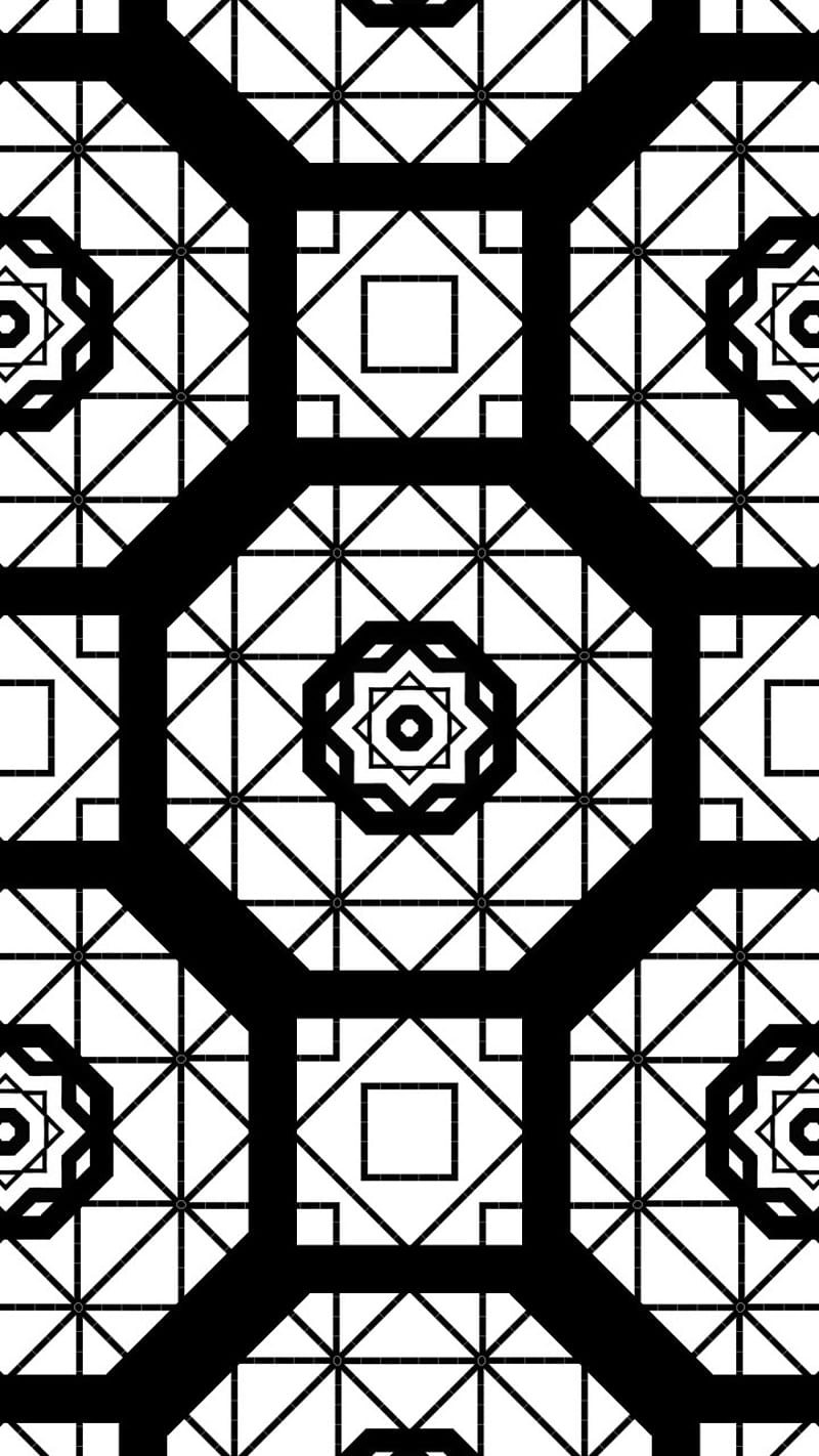 B-W Line Art 16, black and white, black, white, line art, octagon, geometric, HD phone wallpaper