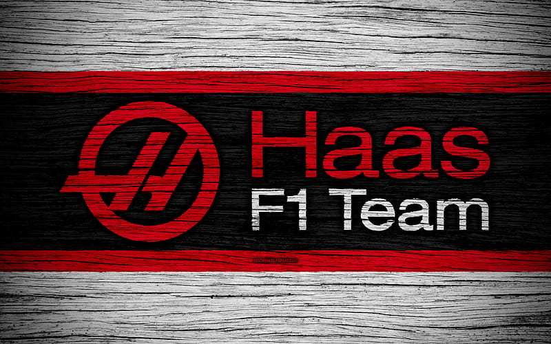 Haas F1 Team logo, F1 teams, F1, Haas flag, Formula 1, wooden texture, Formula 1 2018, Haas, HD wallpaper