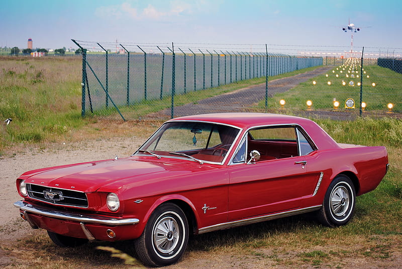 1965' Ford Mustang, mustang, aircraft, coupe, ford, airport, HD wallpaper