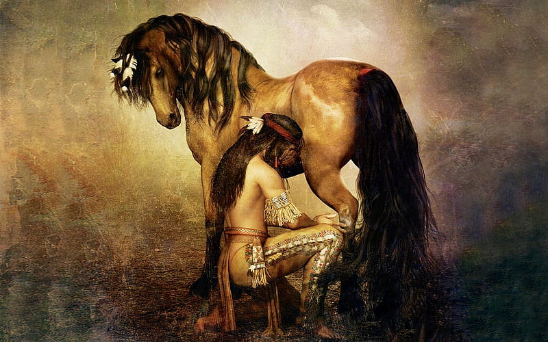 Healing Hands, Male, indian, healing, Native American, Native America, horse, helping, HD wallpaper