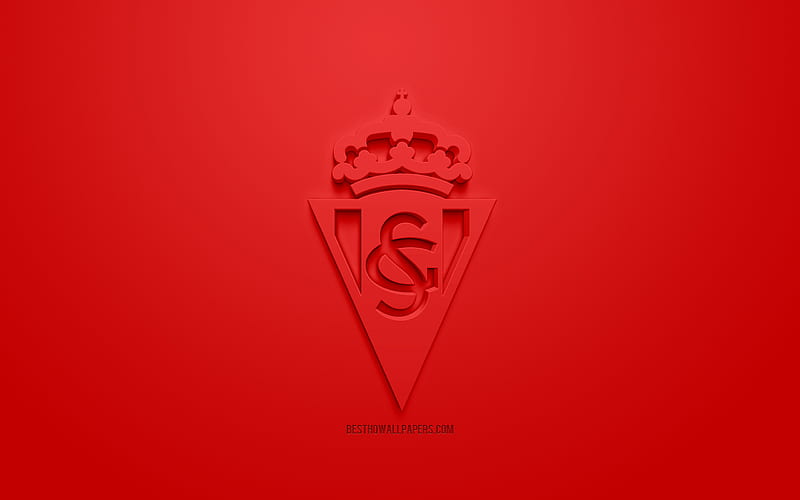 Real Sporting de Gijon, creative 3D logo, red background, 3d emblem, Spanish football club, La Liga 2, Segunda, Gijon, Spain, 3d art, football, 3d logo, Sporting Gijon, HD wallpaper