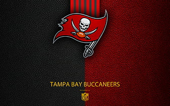 Tampa Bay Buccaneers american football, logo, leather texture, Tampa, Florida, USA, emblem, NFL, National Football League, Southern Division, HD wallpaper