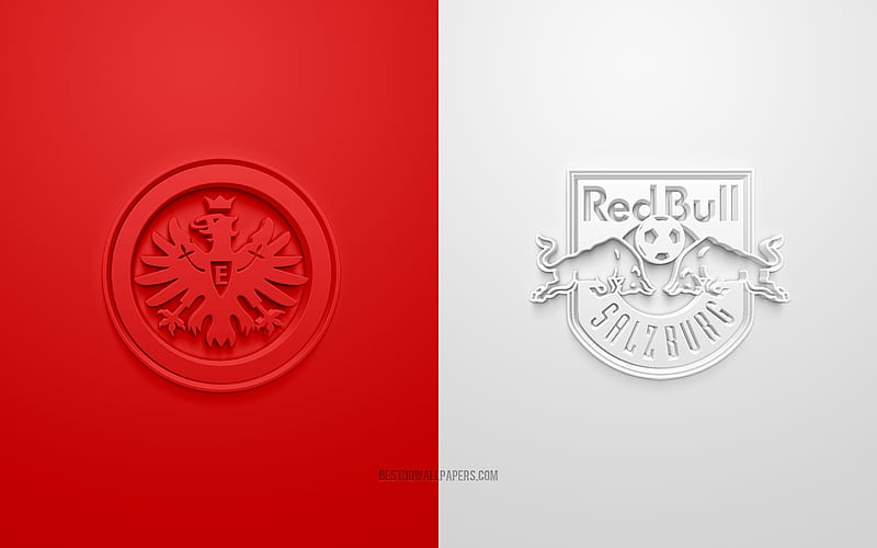 Eintracht Frankfurt vs RB Salzburg, UEFA Europa League, 3D logos, promotional materials, red-white background, Europa League, football match, RB Salzburg, Eintracht Frankfurt, HD wallpaper