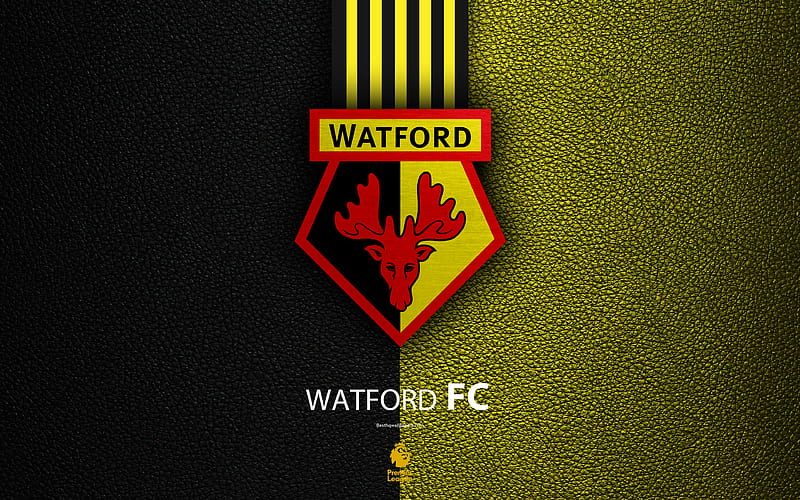 Watford FC English football club, leather texture, Premier League, logo, emblem, Watford, England, UK, football, HD wallpaper