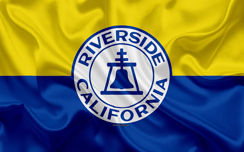 Flag of Riverside silk texture, American city, blue yellow silk flag, Riverside flag, California, USA, art, United States of America, Riverside, HD wallpaper
