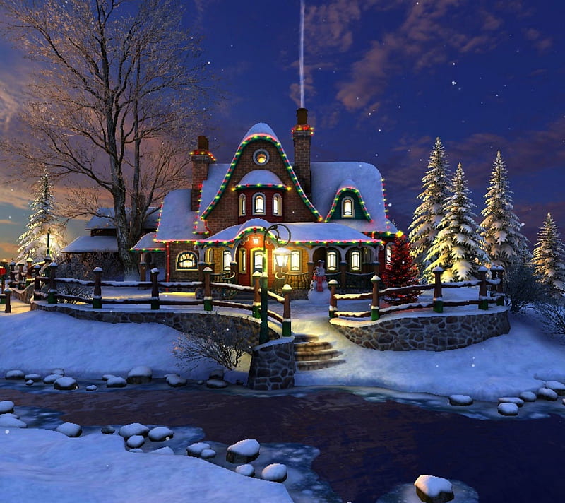 Winter, frozen, merry christmas, night christmas, snow, xmas, HD ...