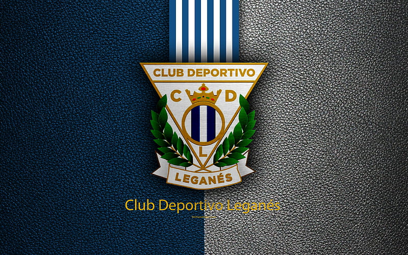 Leganes FC Spanish football club, La Liga, logo, emblem, leather texture, Leganes, Spain, football, HD wallpaper