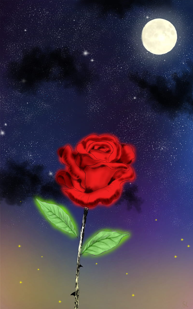 Rose in moonlight, moon, super, HD phone wallpaper | Peakpx