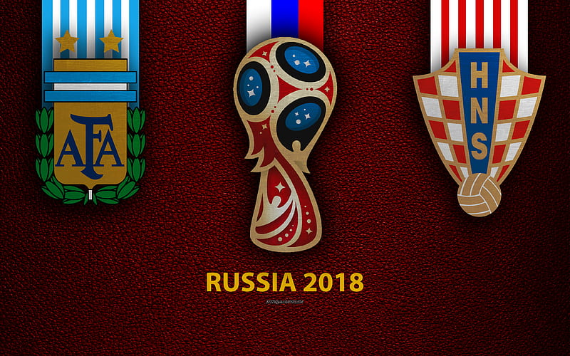 Argentina vs Croatia Group D, football, 21 June 2018, logos, 2018 FIFA World Cup, Russia 2018, burgundy leather texture, Russia 2018 logo, cup, Croatia, Argentina, national teams, football match, HD wallpaper