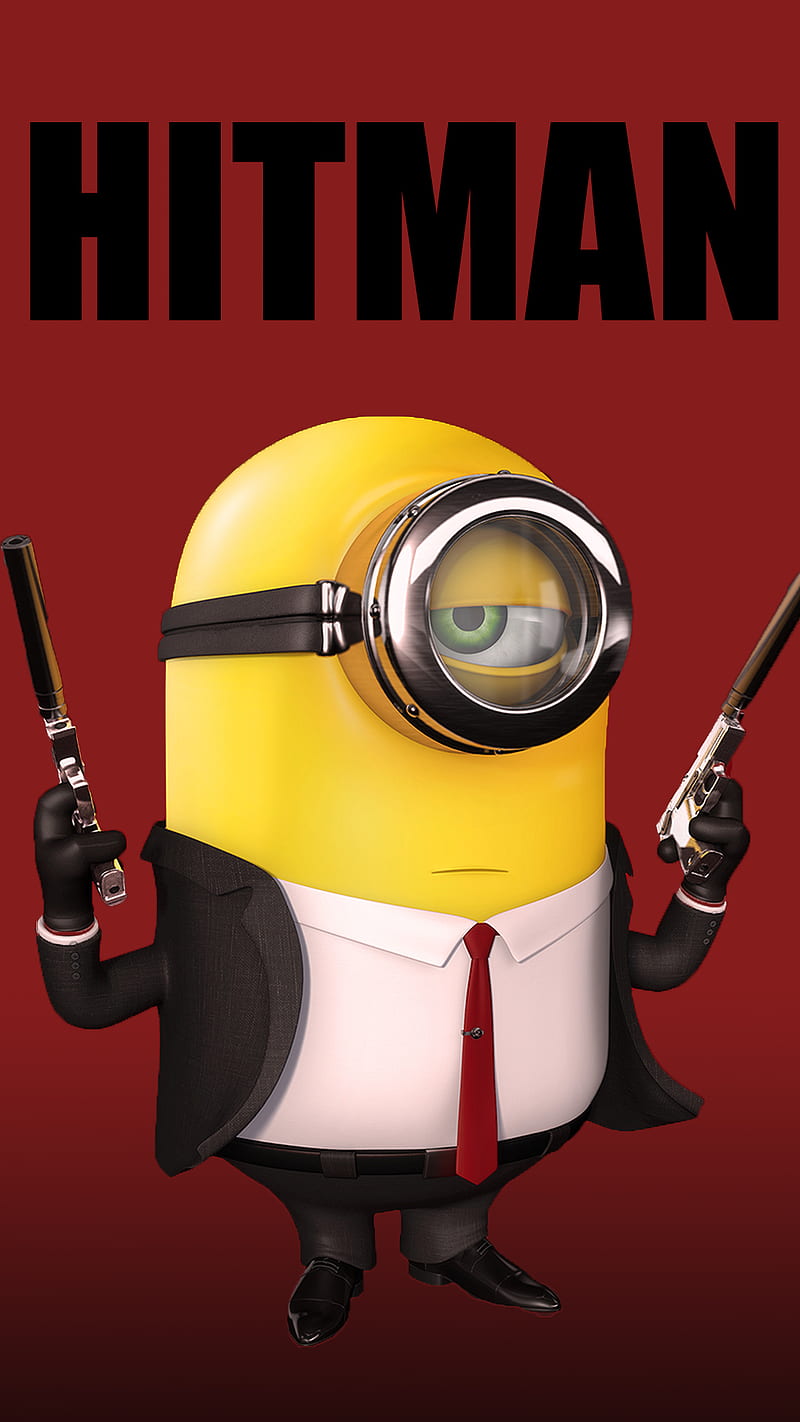 Minions Hitman, cartoon, comedy, desenho, funny, hit man, minions, HD phone wallpaper