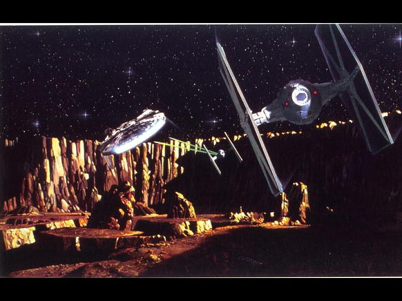 the empire strikes back, stars, firing, millenium falcon, asteroids, tie fightersw, HD wallpaper