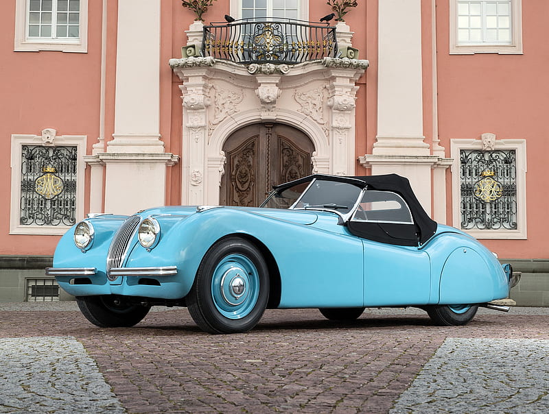 Jaguar Alloy Roadster 1948, masina, 50 XK120, 1948, alloy roadster, retro, car, jaguar, pink, blue, vintage, HD wallpaper