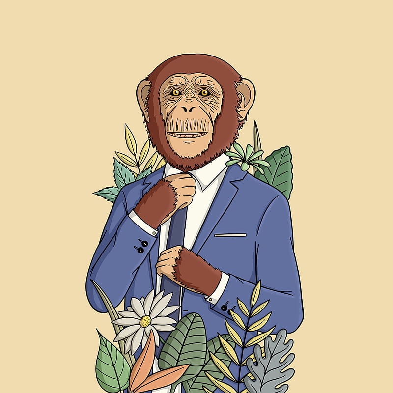 City jungle, City, Jungle, Louis16art, animal, ape, chimpanzee, elegant, flower, illustration, man, monkey, plant, tuxedo, wild, HD phone wallpaper