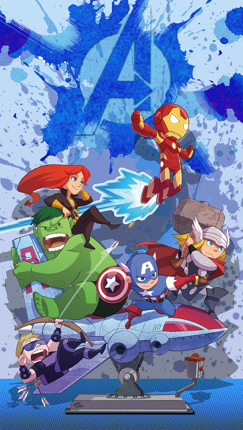 cartoon avengers, avengers, black widow, cap america, hawkeye, hulk, ironman, thor, HD phone wallpaper