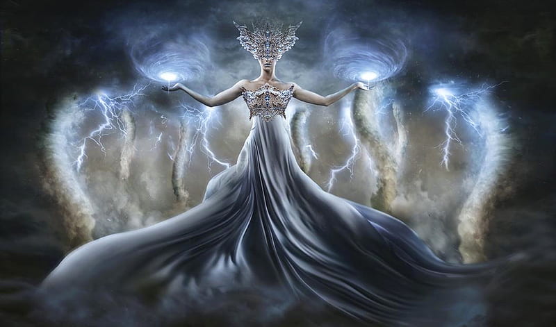 Storm Goddess, dreamy, Tornados, digital, Fantasy girl, magical, mythical, storm, fantasy art, HD wallpaper