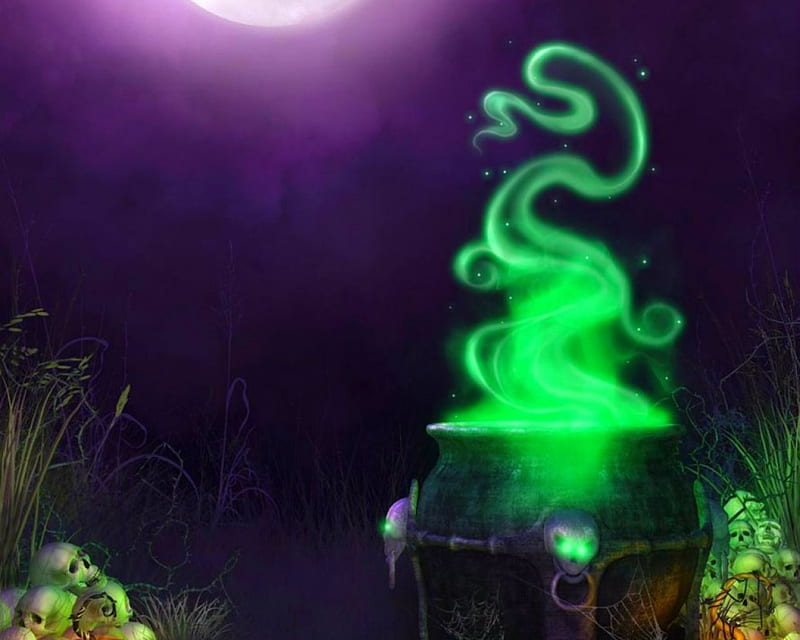 Magic Potion, Halloween, pot, green, potion, HD wallpaper