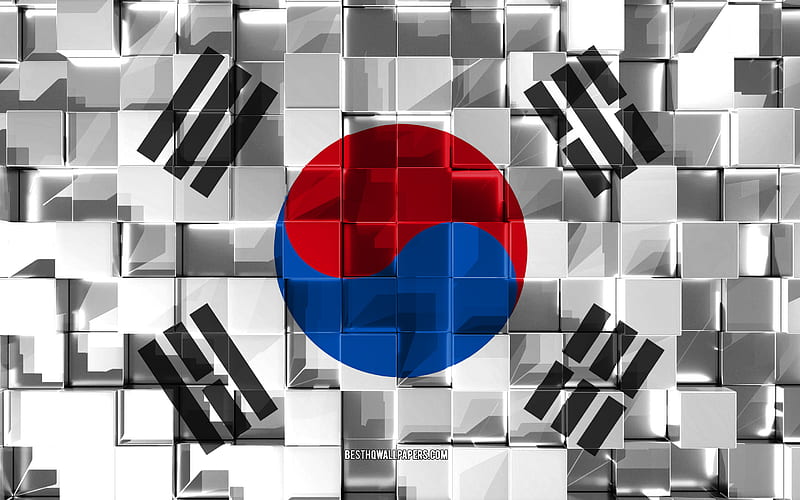 Flag of South Korea, 3d flag, 3d cubes texture, Flags of Asian countries, 3d art, South Korea, Asia, 3d texture, South Korea flag, HD wallpaper