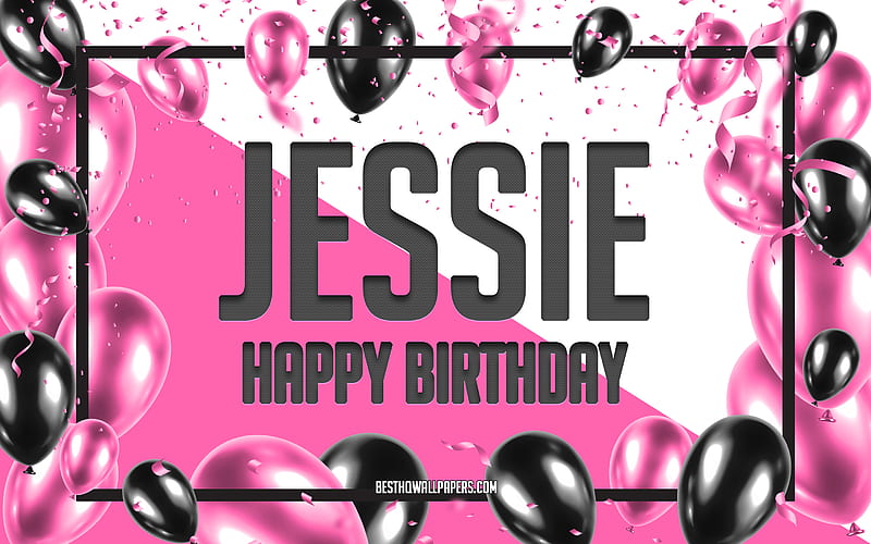 Happy Birtay Jessie, Birtay Balloons Background, Jessie, with names, Jessie Happy Birtay, Pink Balloons Birtay Background, greeting card, Jessie Birtay, HD wallpaper