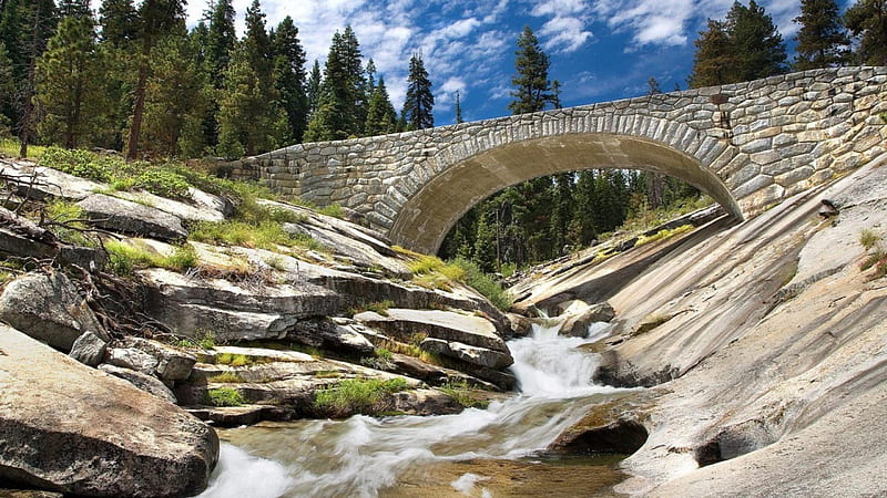 stone bridge over river ravine, forest, rocks, mointain, stones, bridge, river, ravine, HD wallpaper