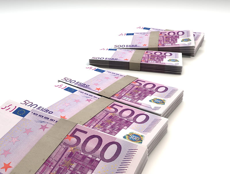 Paper Euro Stack, 500, cash, money, pay, purple, rich, stacks, white, HD wallpaper